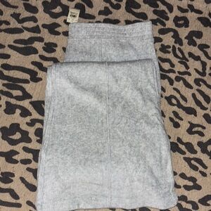 Gray corduroy flare pants.